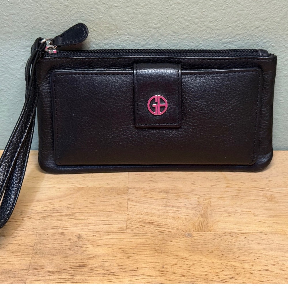 Giani Bernini Black Pebbled Leather Wristlet Wallet Clutch with ID Window
